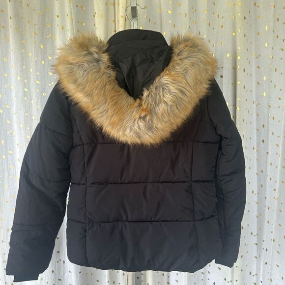 Topshop Nordstrom Removable Faux Fur Hoodie Puffer Zip Up Drawstring Jacket 4 - Picture 8 of 11